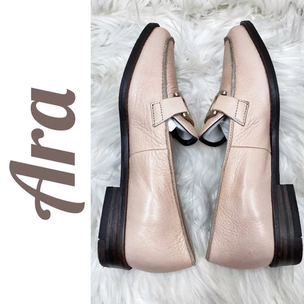 ARA KAELIN LEATHER BLUSH PINK CHAIN LINK LOAFER‎ ACADEMIA PREPPY, SIZE 6.5